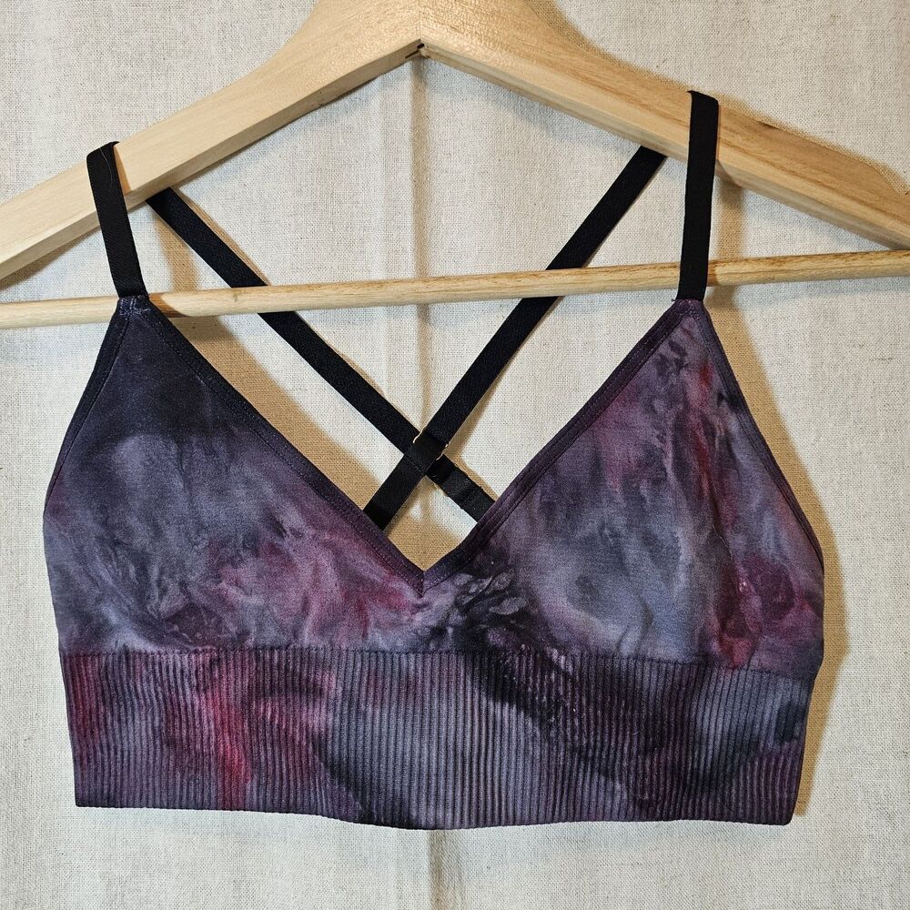 Spiritual Gangster Selene Galaxy Triangle Sports Bra Purple Tie Dye Size Small